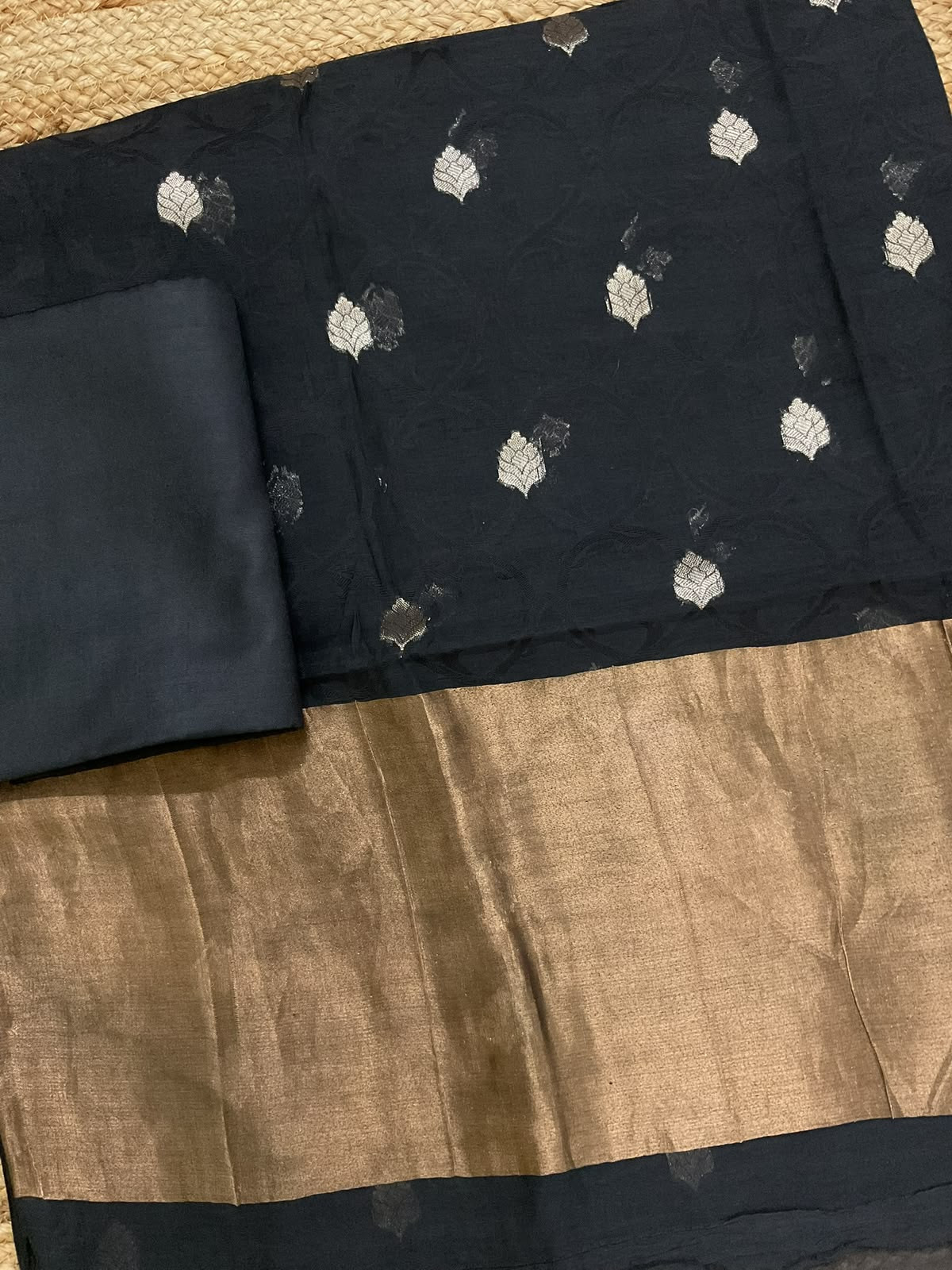 Pure Mul Chanderi Self Weaved Banarasi Weaved Suit - Black