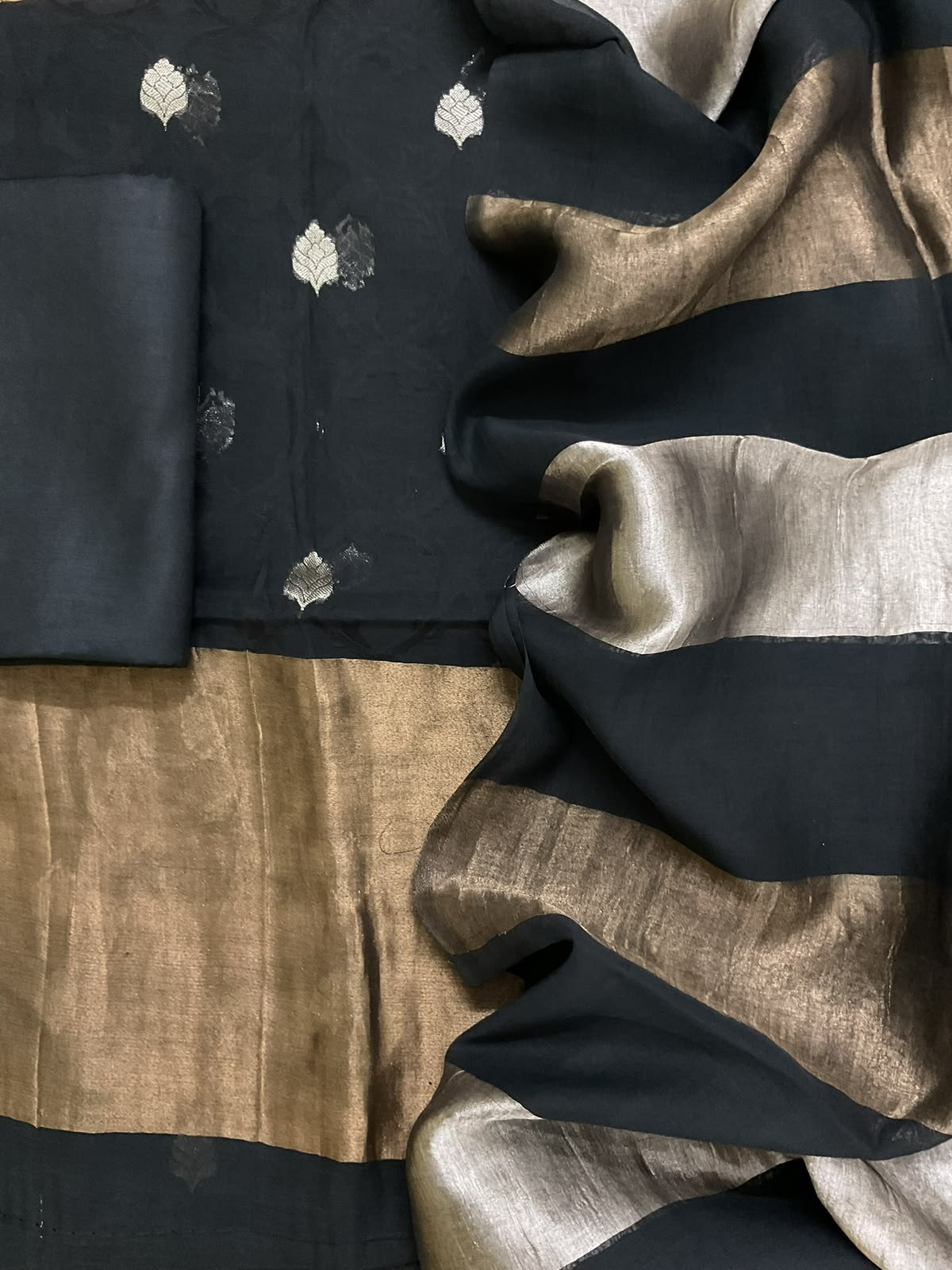 Pure Mul Chanderi Self Weaved Banarasi Weaved Suit - Black