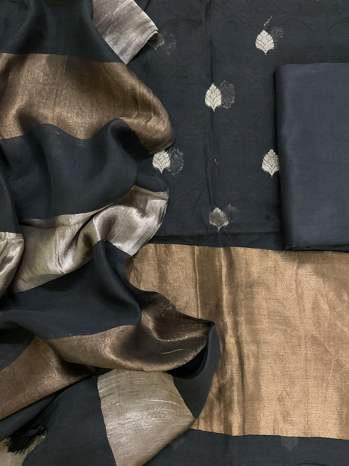 Pure Mul Chanderi Self Weaved Banarasi Weaved Suit - Black