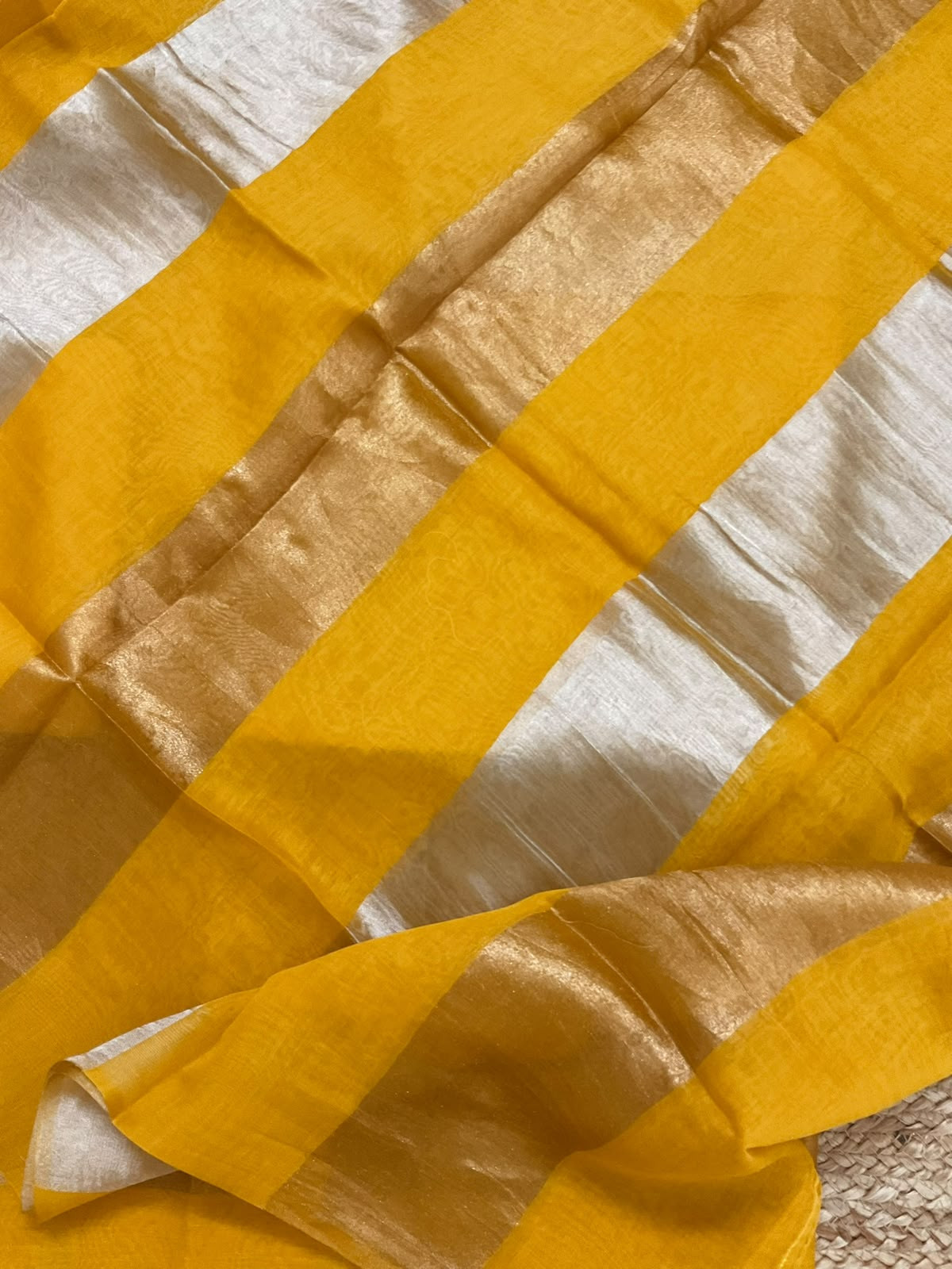 Pure Mul Chanderi Self Weaved Banarasi Weaved Suit - Yellow