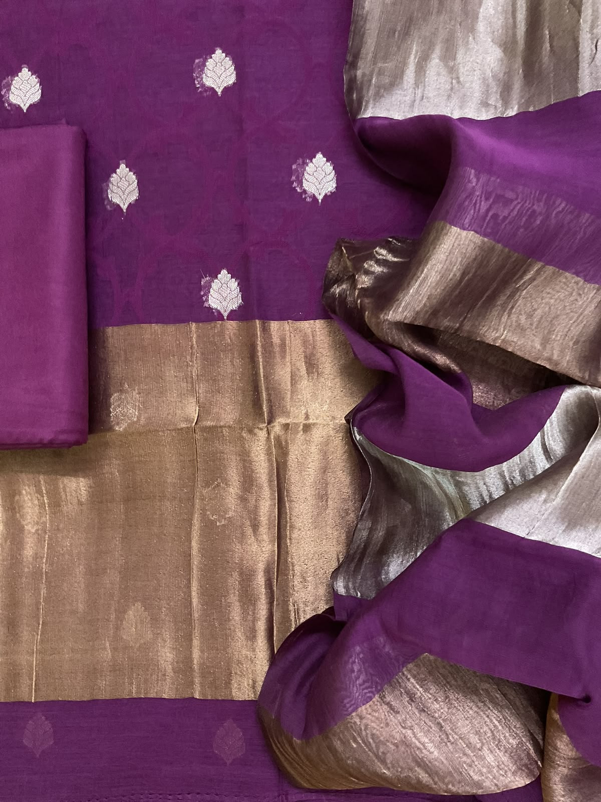Pure Mul Chanderi Self Weaved Banarasi Weaved Suit - Violet