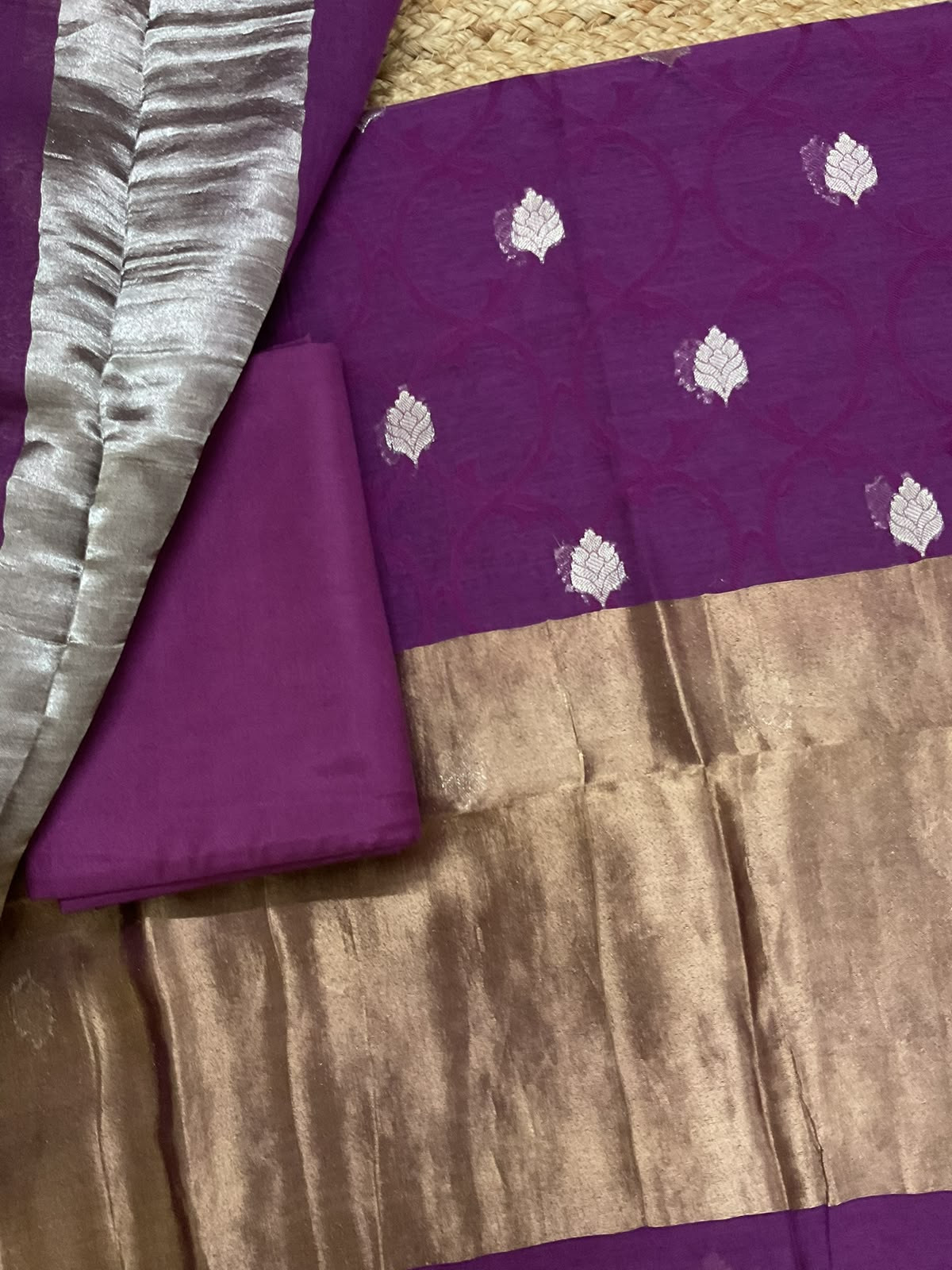 Pure Mul Chanderi Self Weaved Banarasi Weaved Suit - Violet