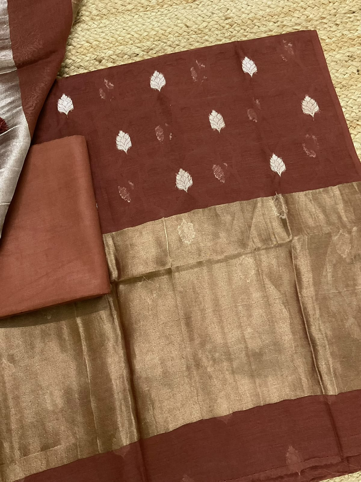 Pure Mul Chanderi Self Weaved Banarasi Weaved Suit - Brown