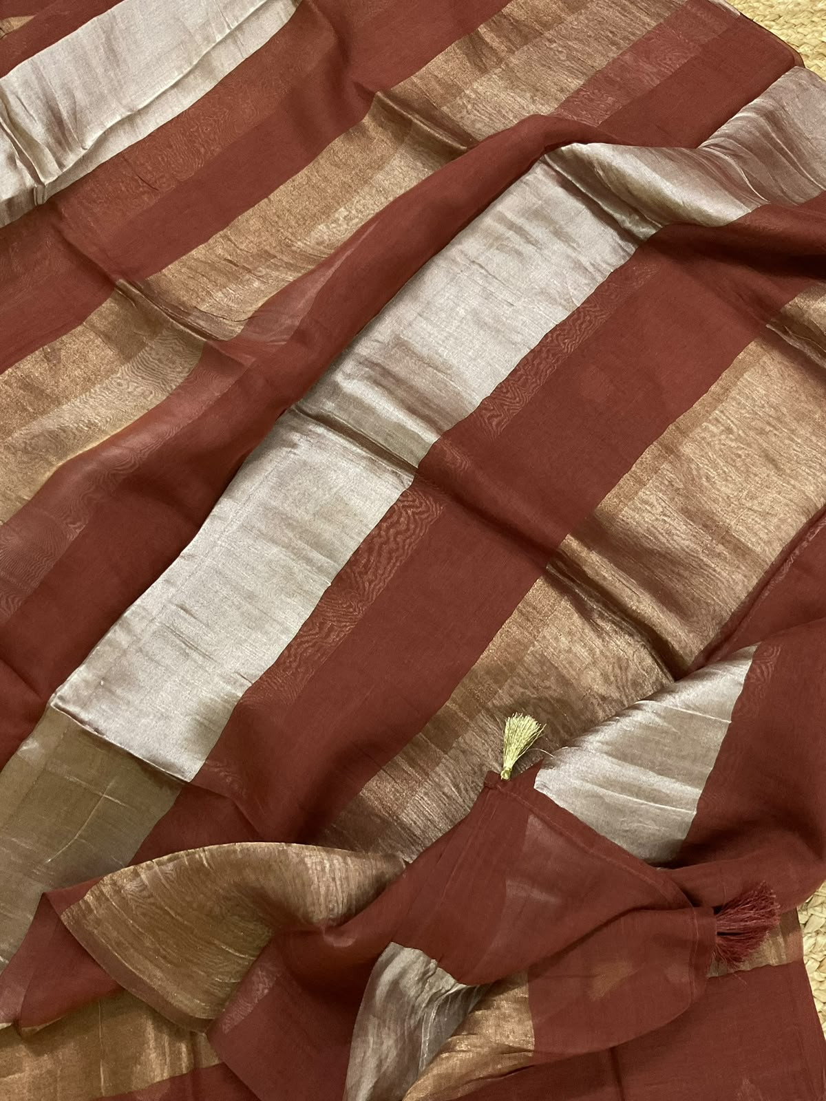 Pure Mul Chanderi Self Weaved Banarasi Weaved Suit - Brown