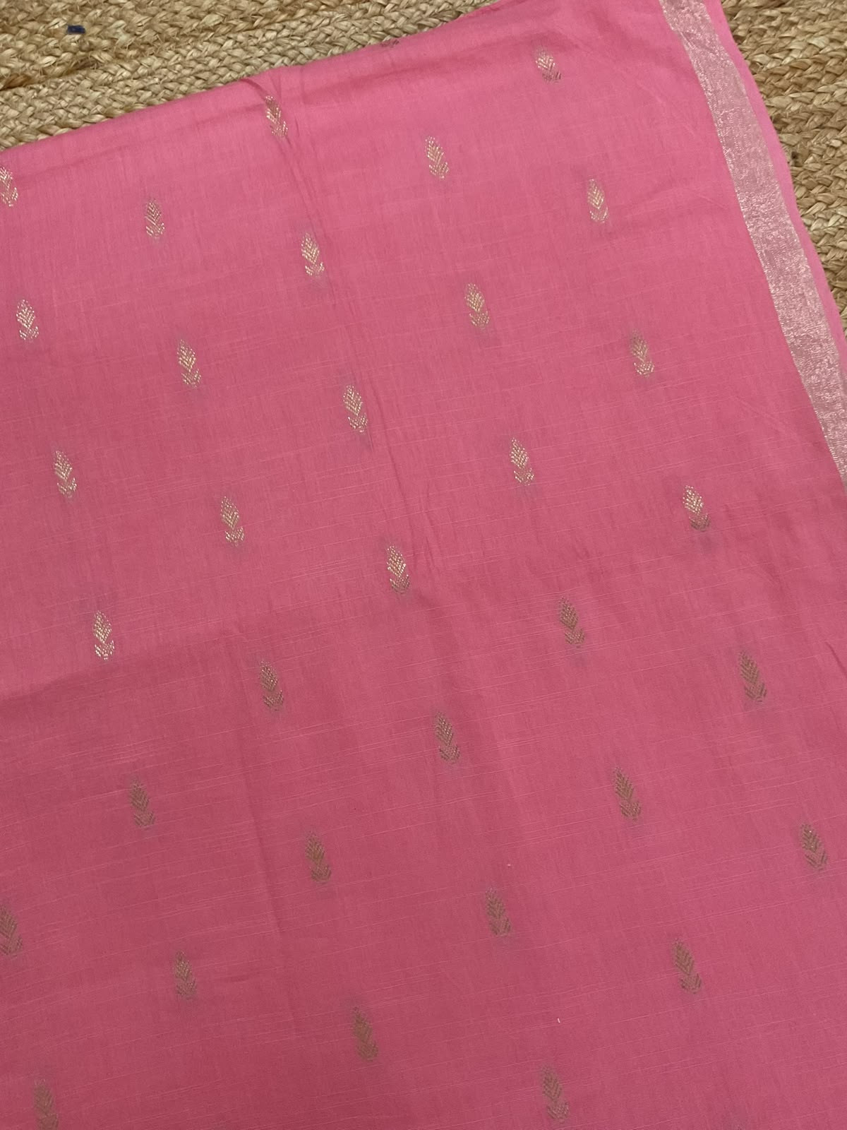 Pure Handloom Cotton Printed Self Weaved Suit - Pink