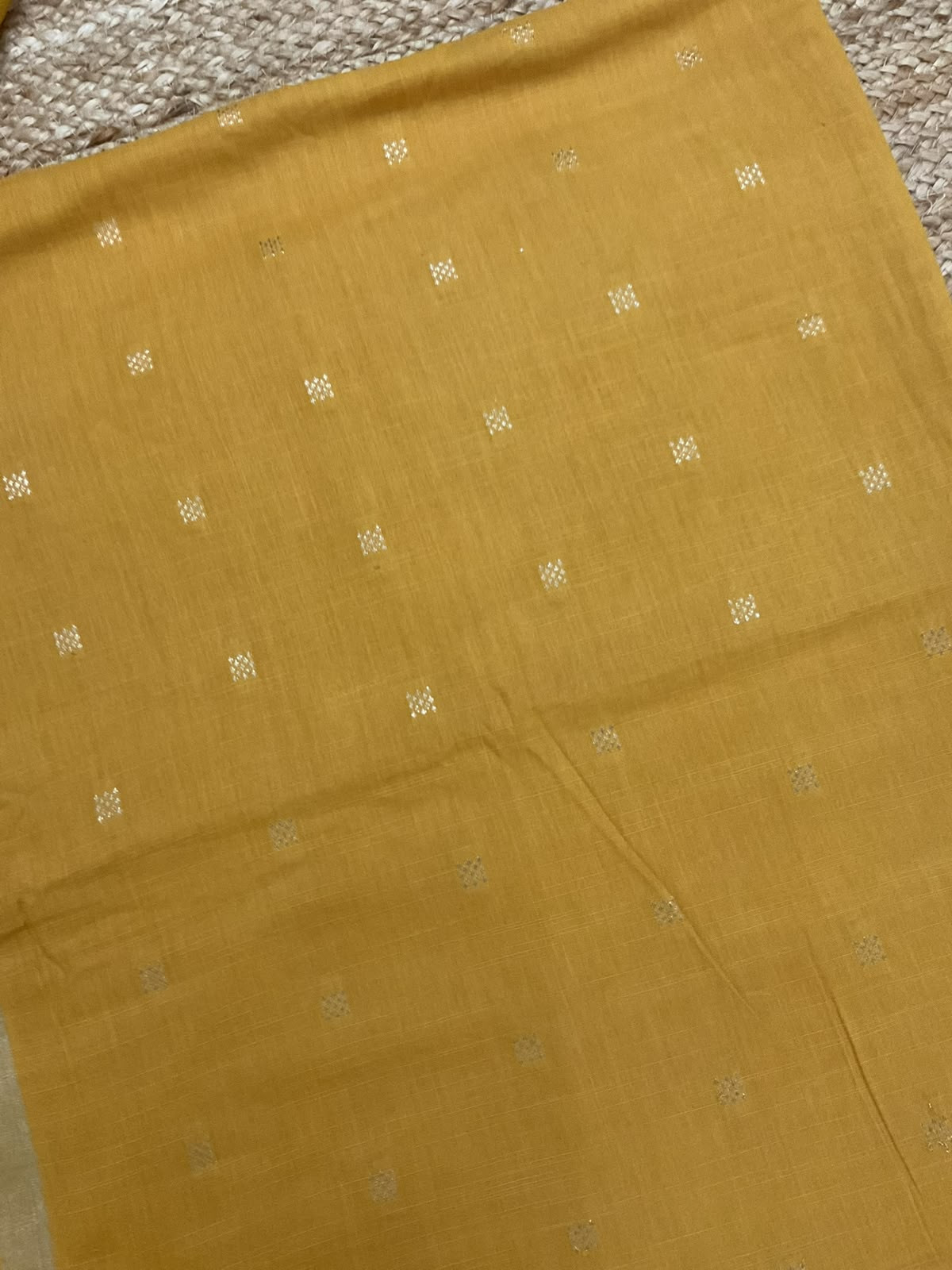 Pure Handloom Cotton Printed Self Weaved Suit - Mustard