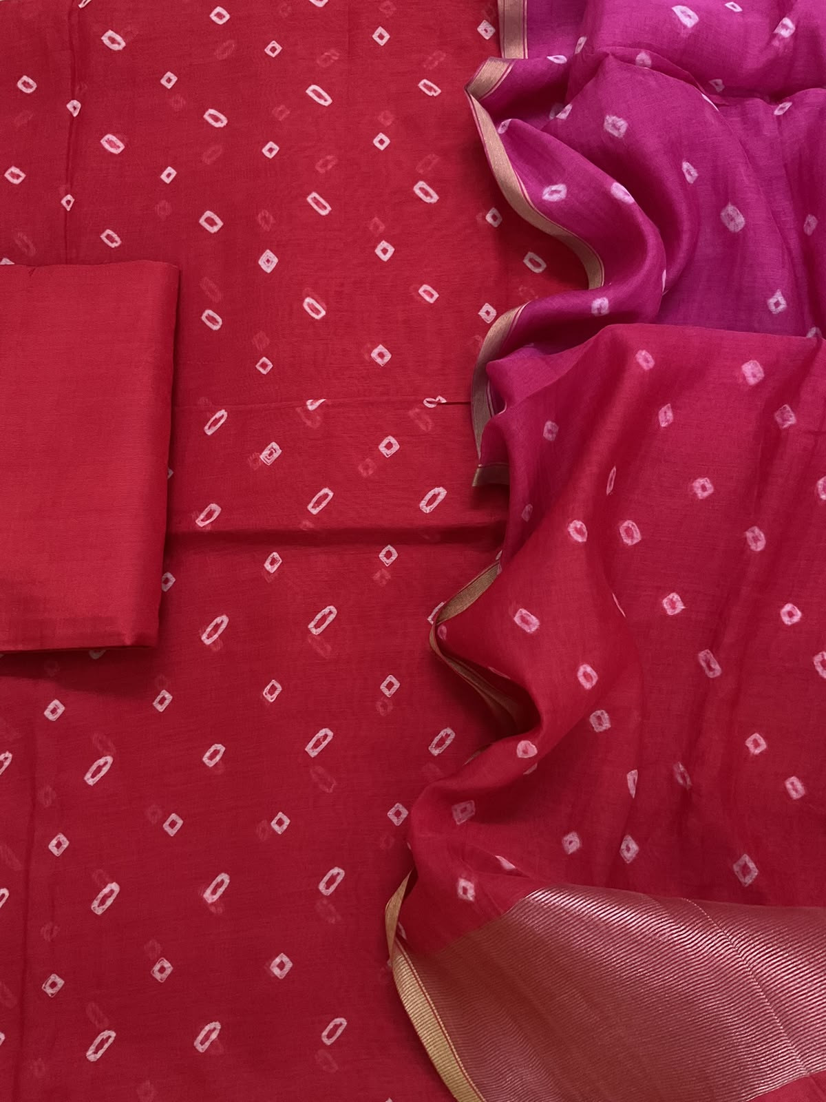 Pure Mul Chanderi Bandhani Suit - Red