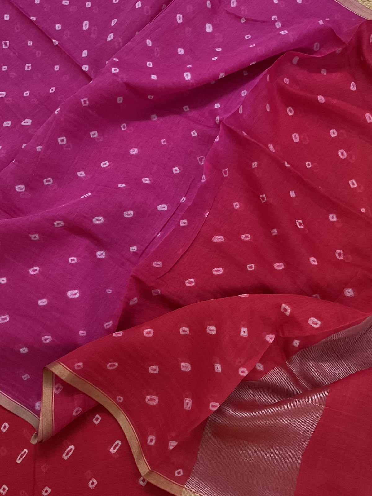 Pure Mul Chanderi Bandhani Suit - Red