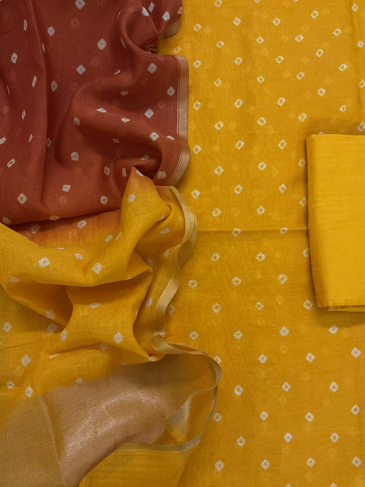 Pure Mul Chanderi Bandhani Suit - Yellow