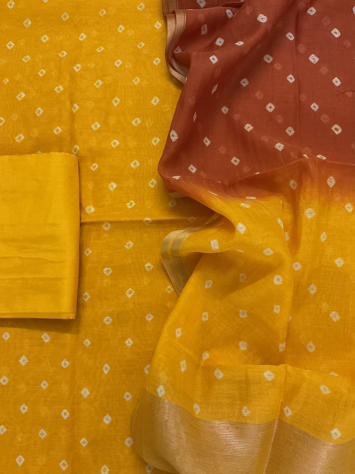 Pure Mul Chanderi Bandhani Suit - Yellow