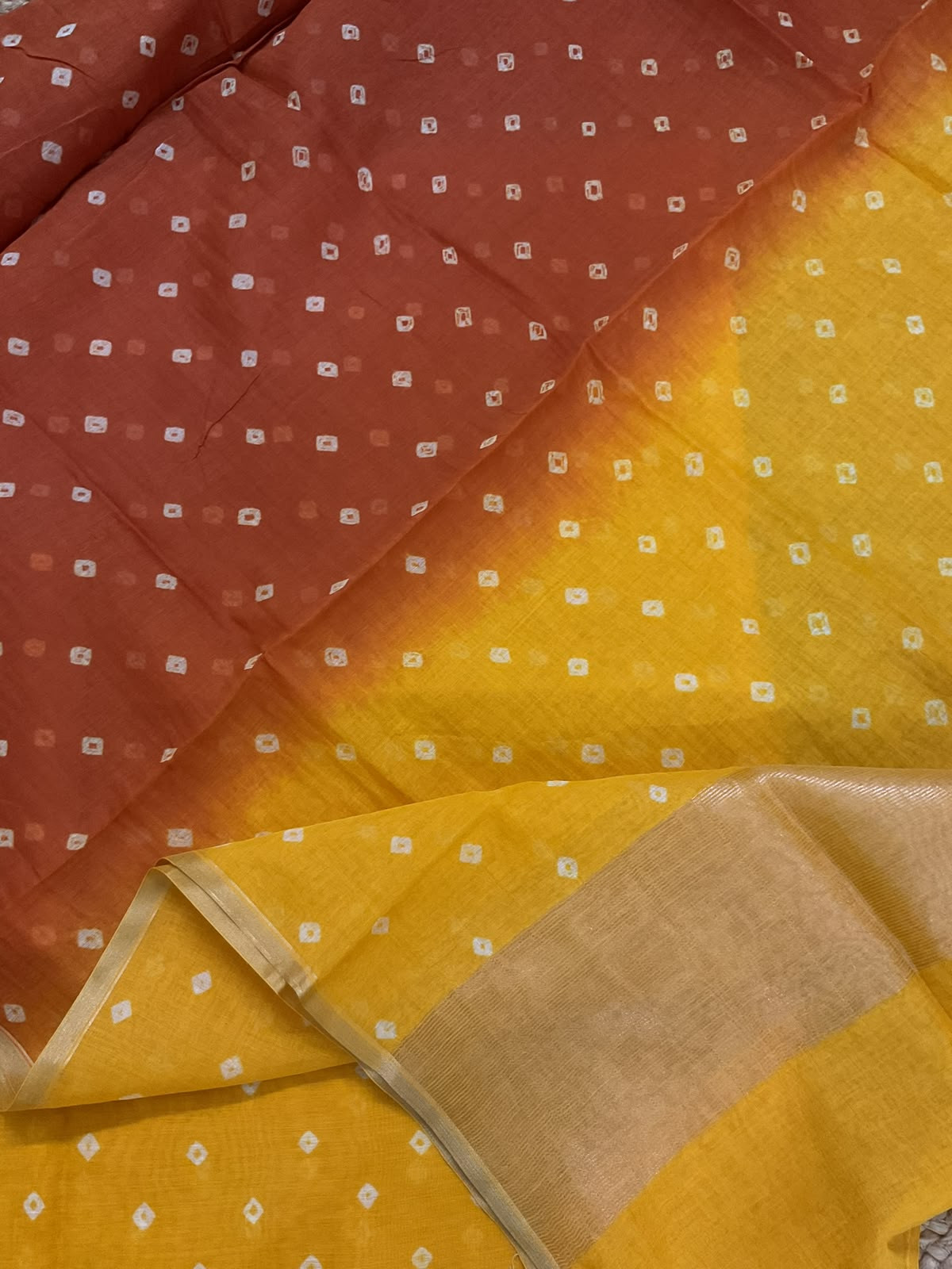 Pure Mul Chanderi Bandhani Suit - Yellow
