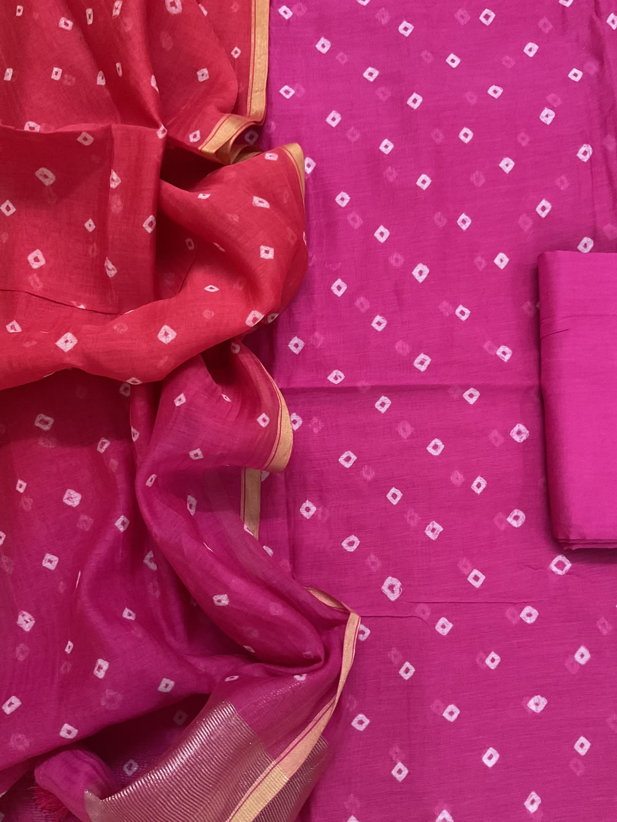 Pure Mul Chanderi Bandhani Suit - Pink