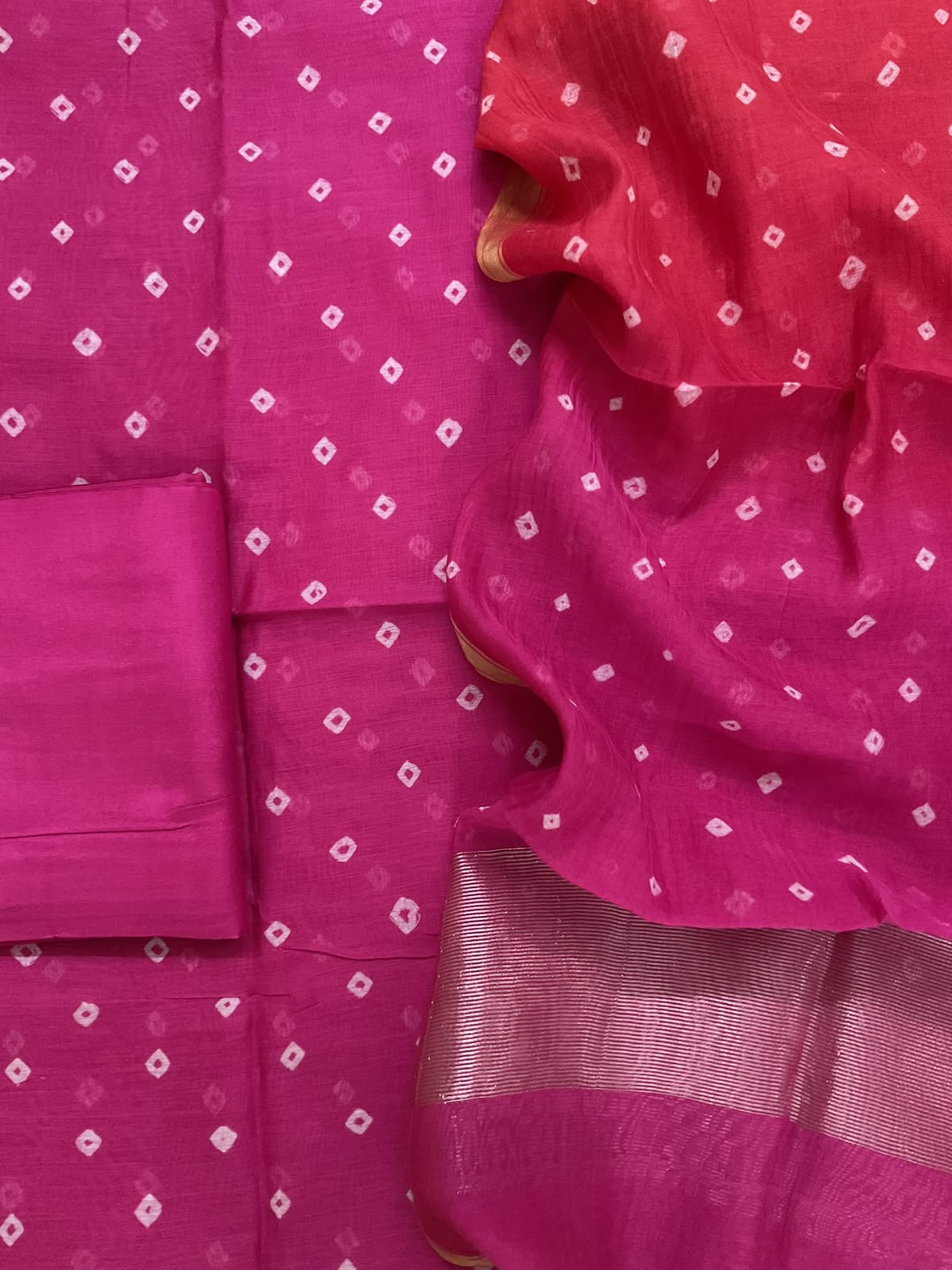 Pure Mul Chanderi Bandhani Suit - Pink