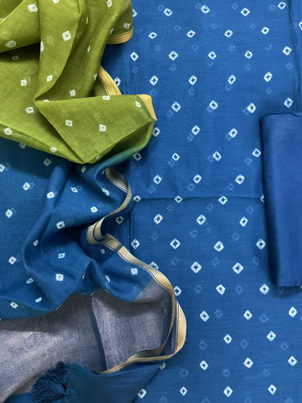 Pure Mul Chanderi Bandhani Suit - Blue