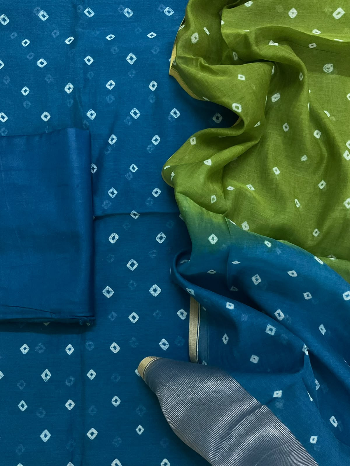 Pure Mul Chanderi Bandhani Suit - Blue