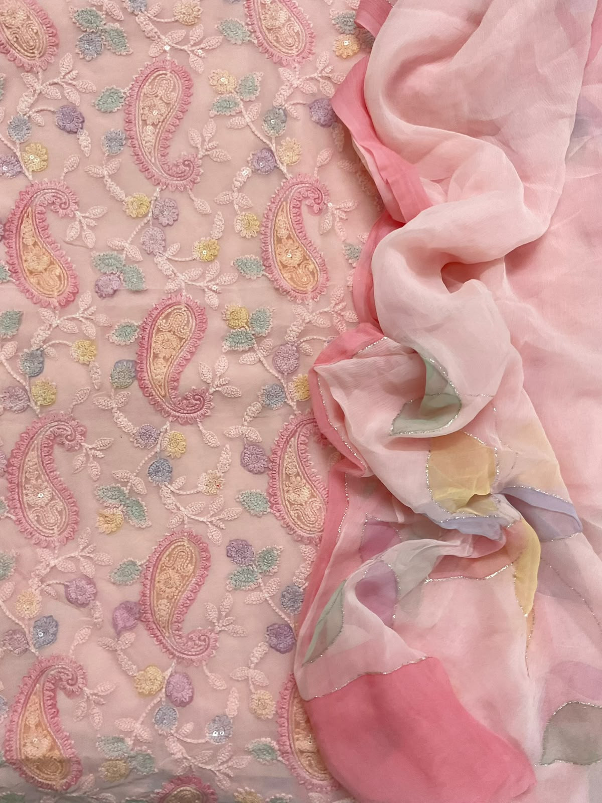 Pure Fine Georgette Printed Embroidered Suit - Peach