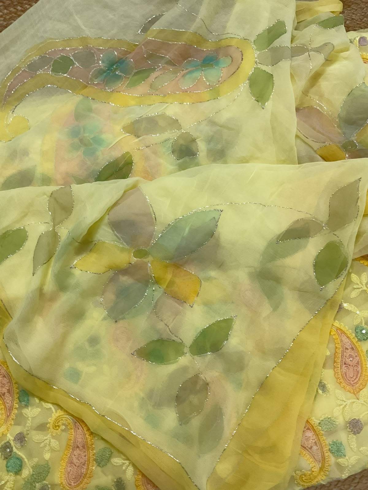 Pure Fine Georgette Printed Embroidered Suit - Yellow