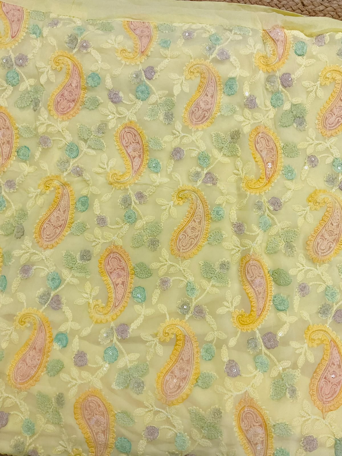 Pure Fine Georgette Printed Embroidered Suit - Yellow