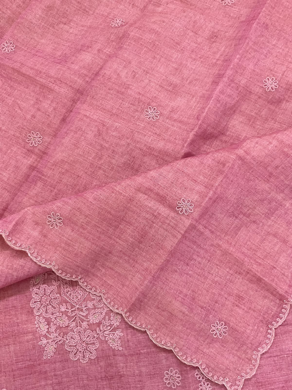 Soft Tissue Slub Cotton Printed Embroidered Suit - Pink