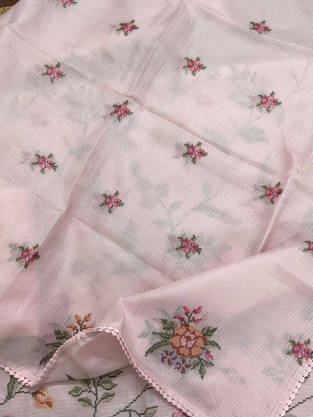 Soft Kota Silk Embroidered Suit - Pink