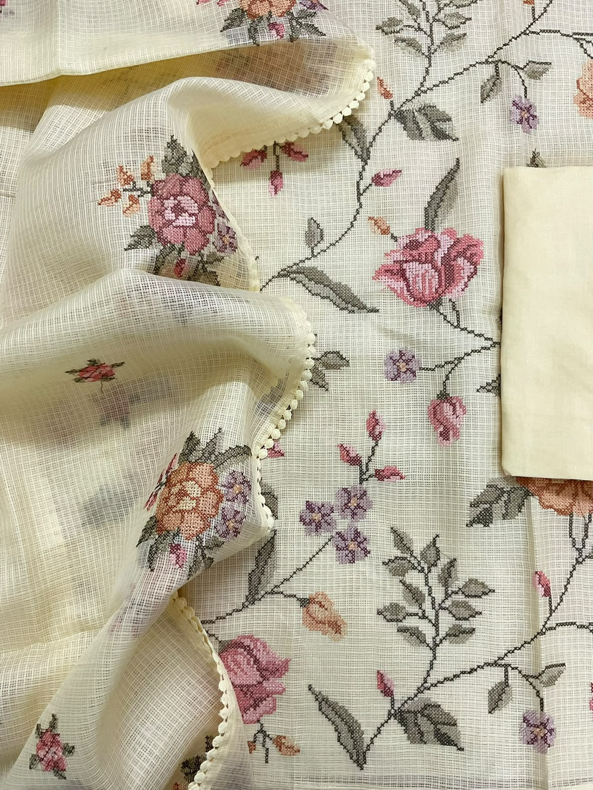 Soft Kota Silk Embroidered Suit - Yellow