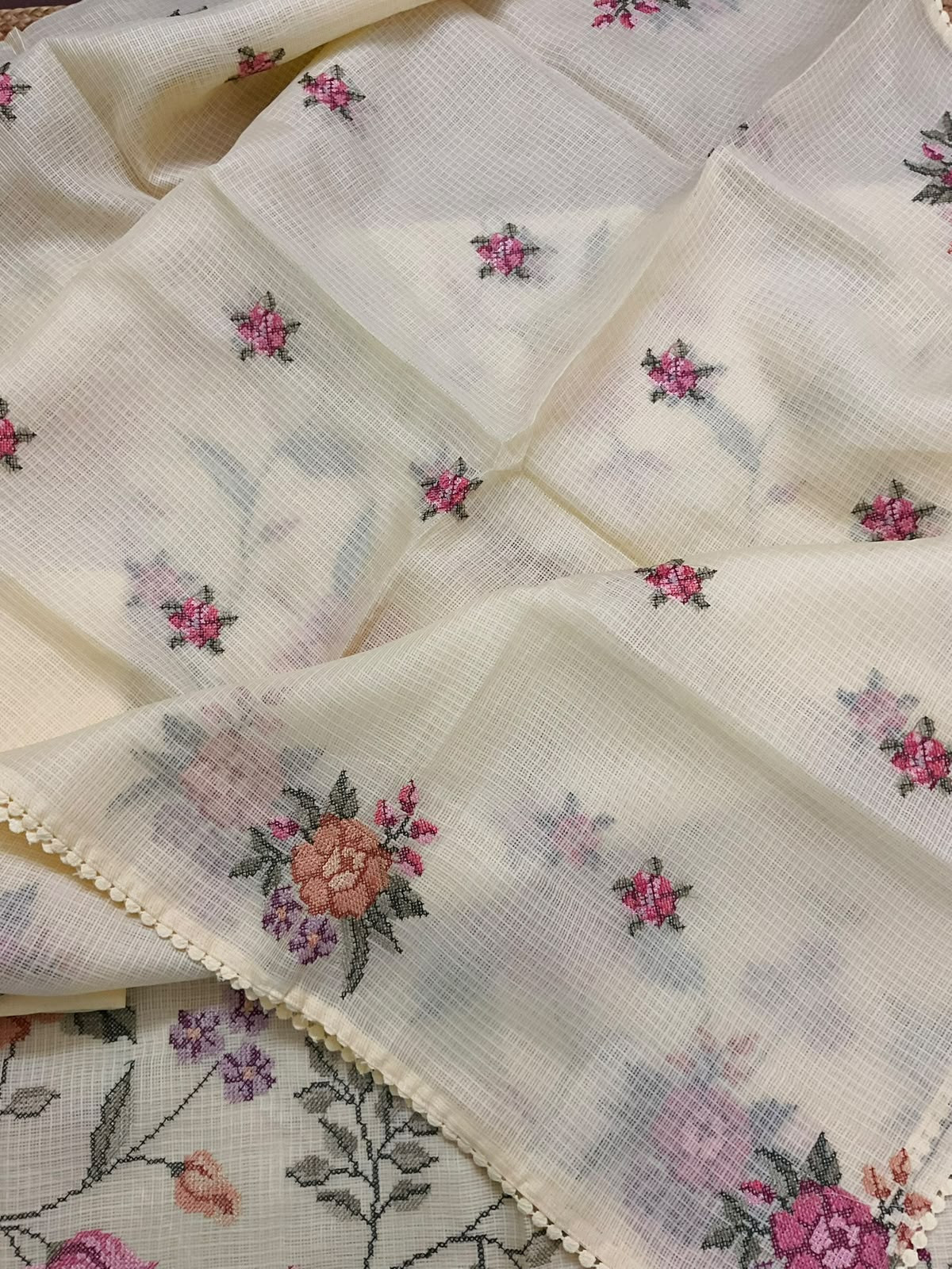 Soft Kota Silk Embroidered Suit - Yellow