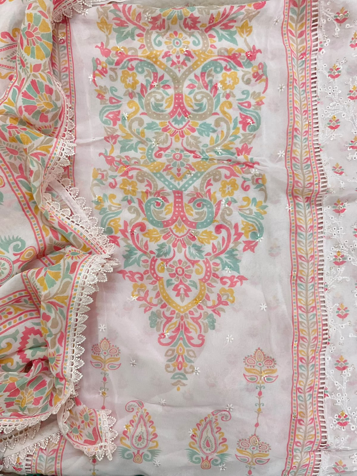 Pure Fine Georgette Printed Embroidered Suit - Pink