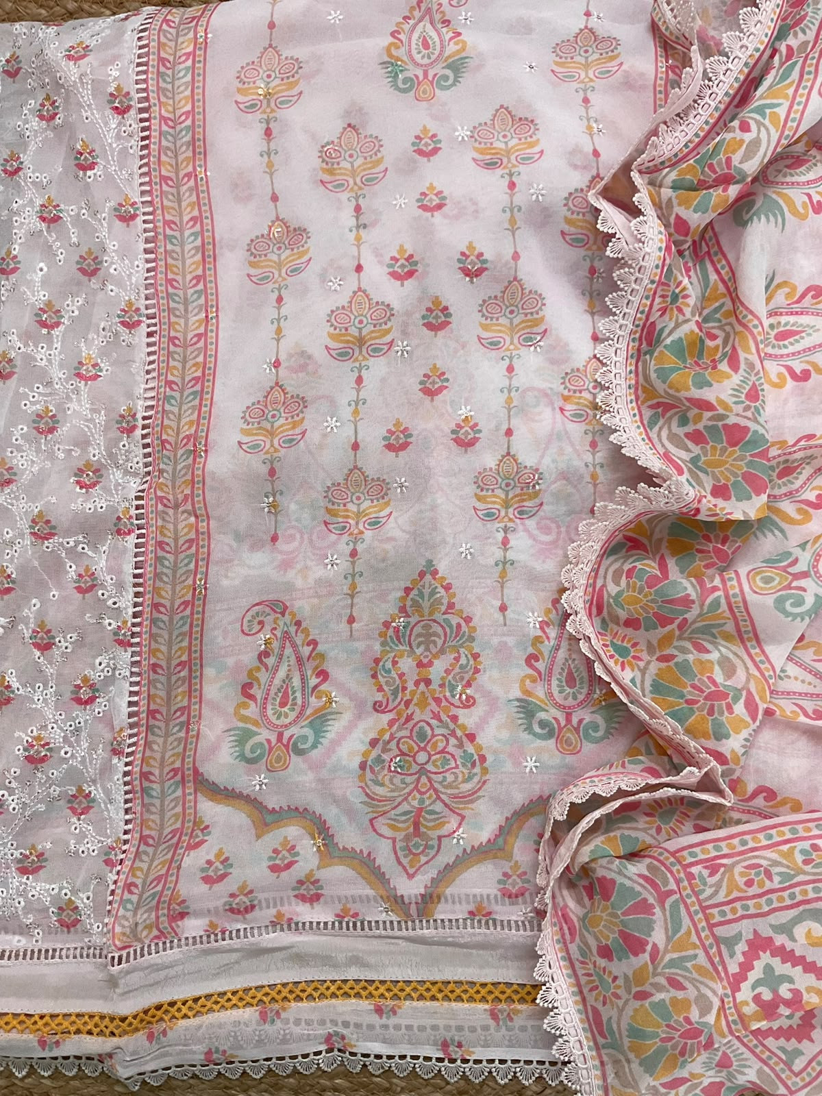 Pure Fine Georgette Printed Embroidered Suit - Pink