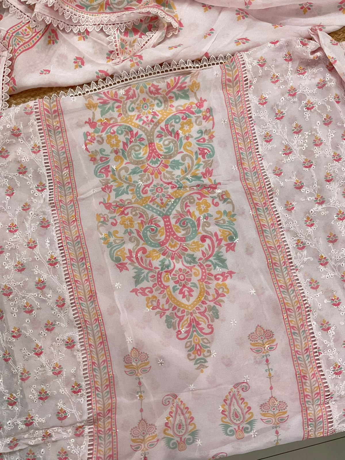 Pure Fine Georgette Printed Embroidered Suit - Pink