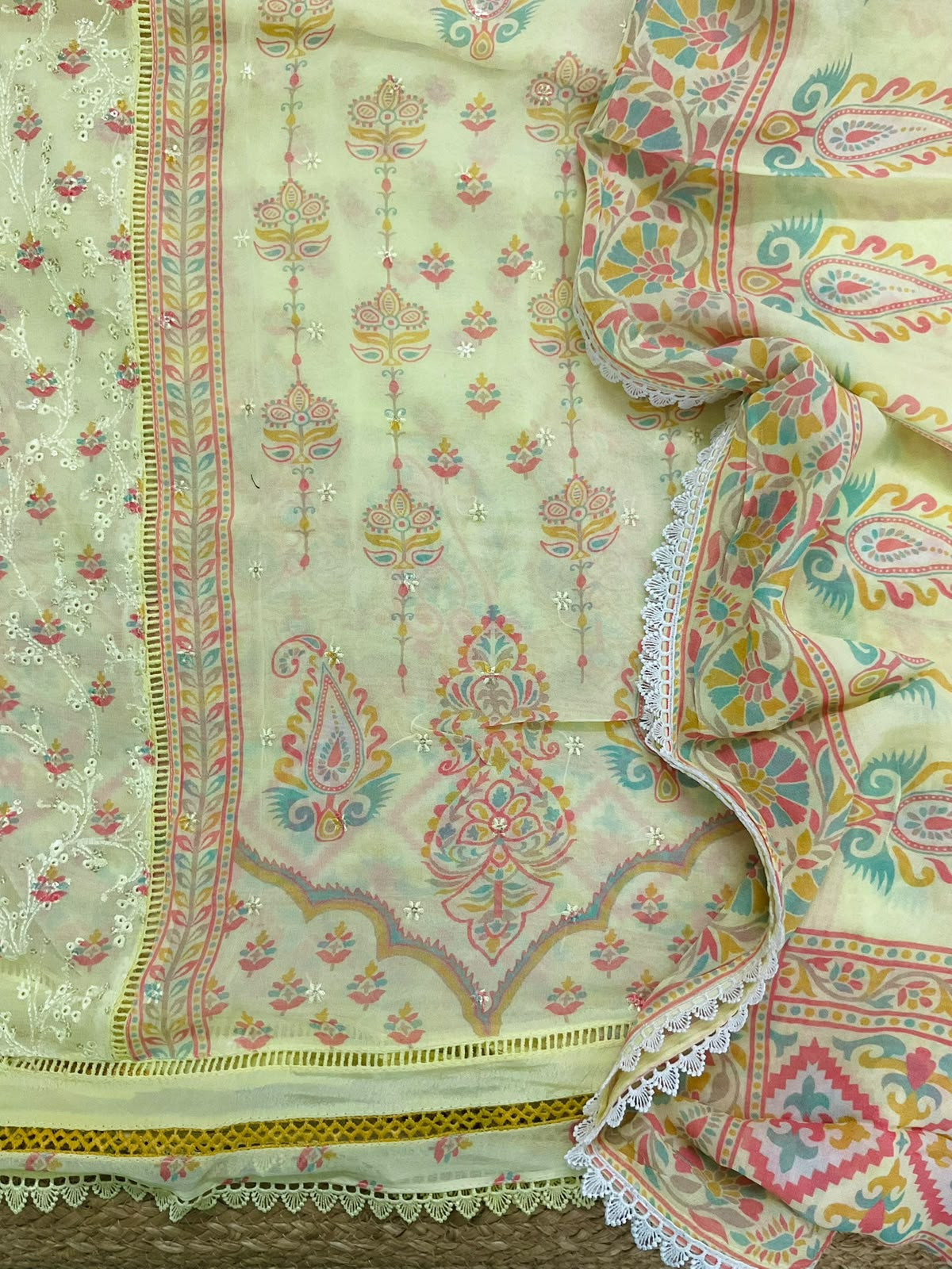 Pure Fine Georgette Printed Embroidered Suit - Yellow