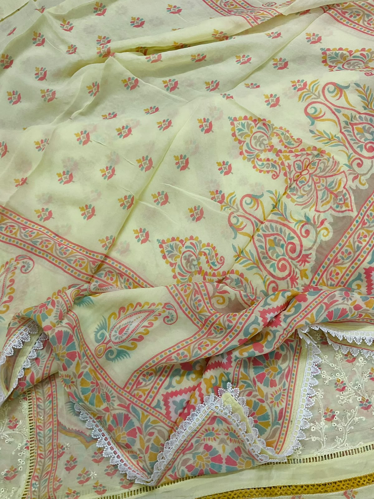 Pure Fine Georgette Printed Embroidered Suit - Yellow