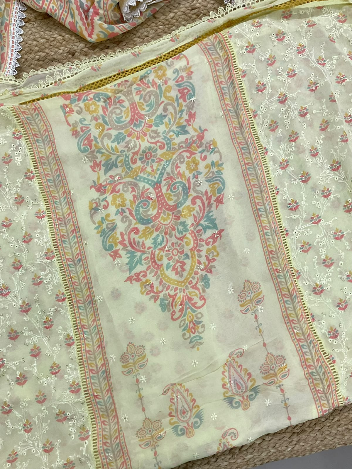 Pure Fine Georgette Printed Embroidered Suit - Yellow