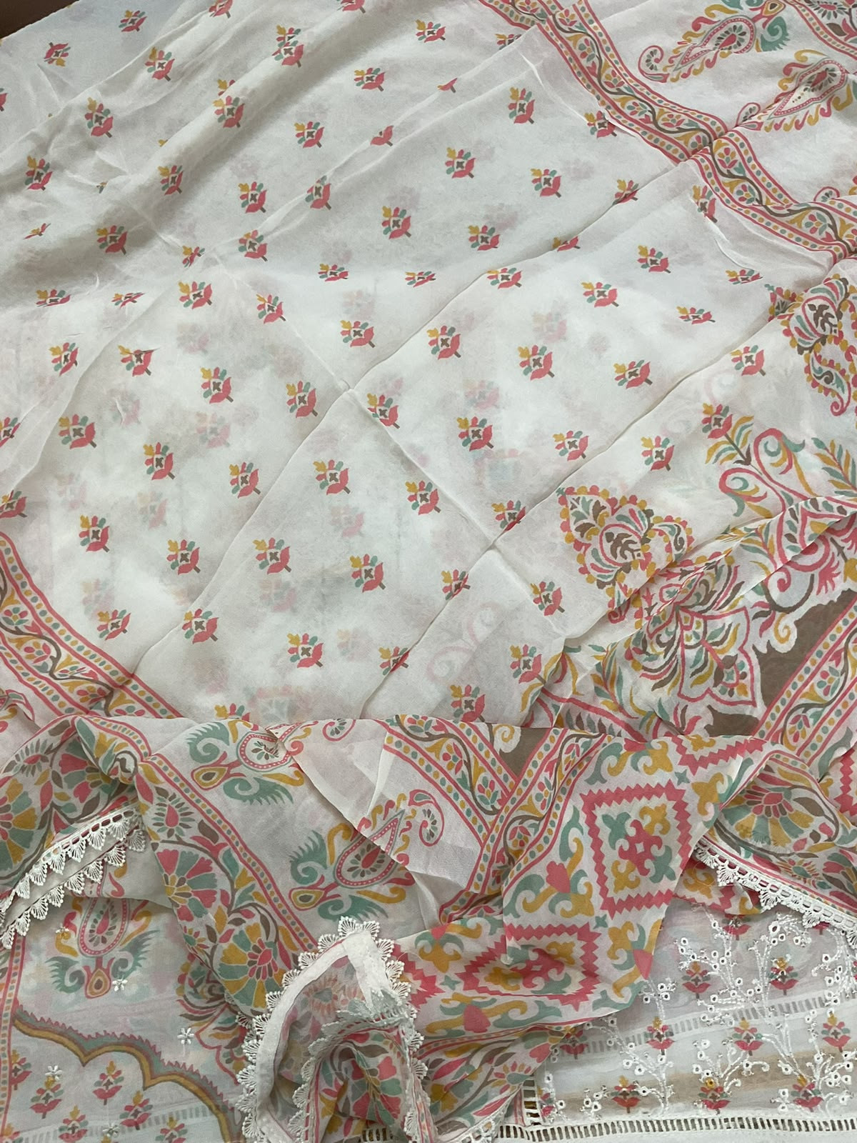 Pure Fine Georgette Printed Embroidered Suit - Offwhite