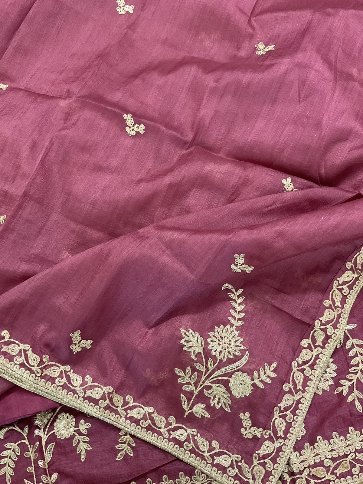 Pure Slub Silk Embroidered Suit - Mauve