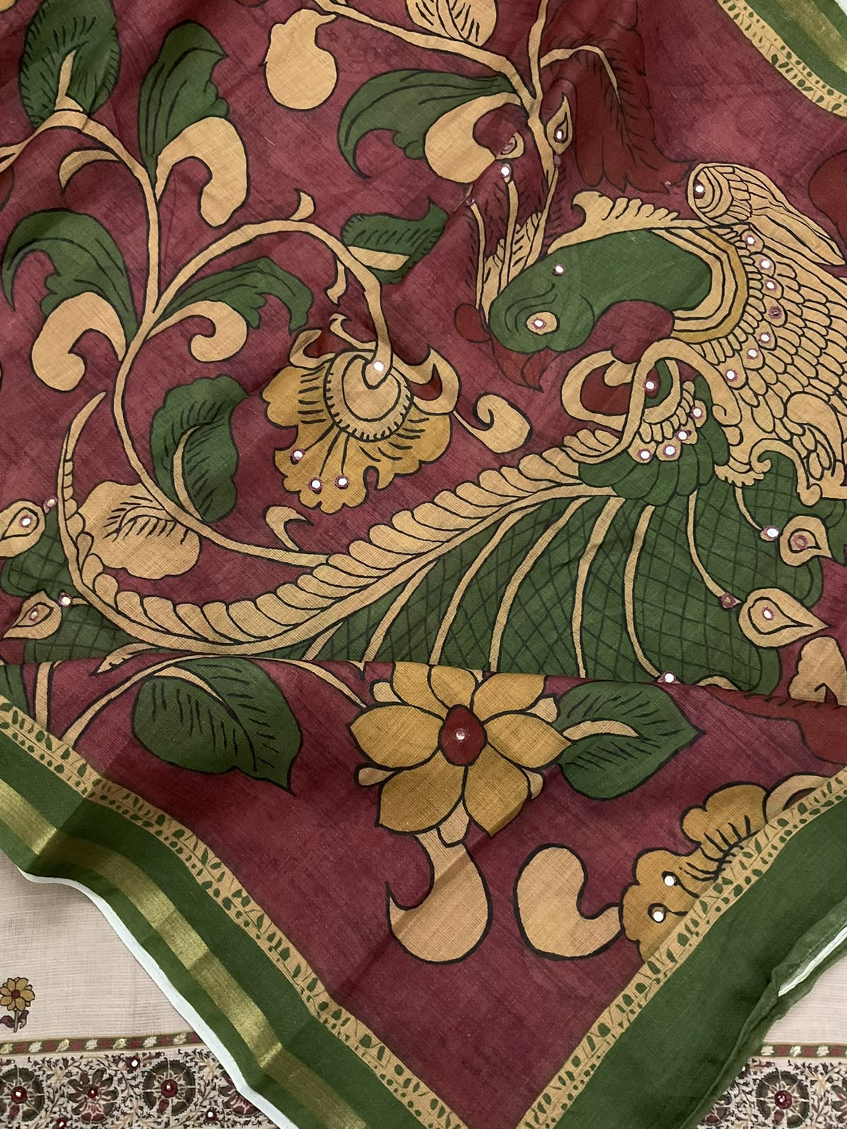 Soft Jute Kota Printed Embroidered Suit - Beige