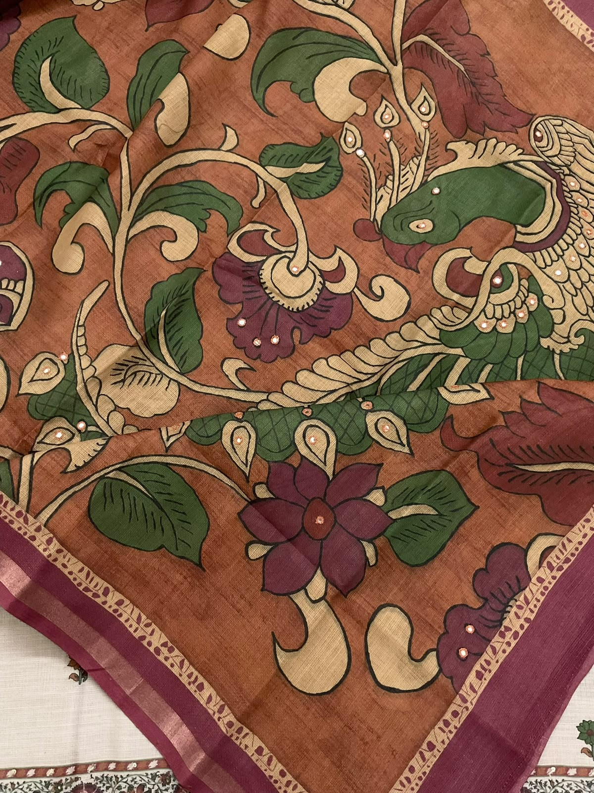 Soft Jute Kota Printed Embroidered Suit - Beige