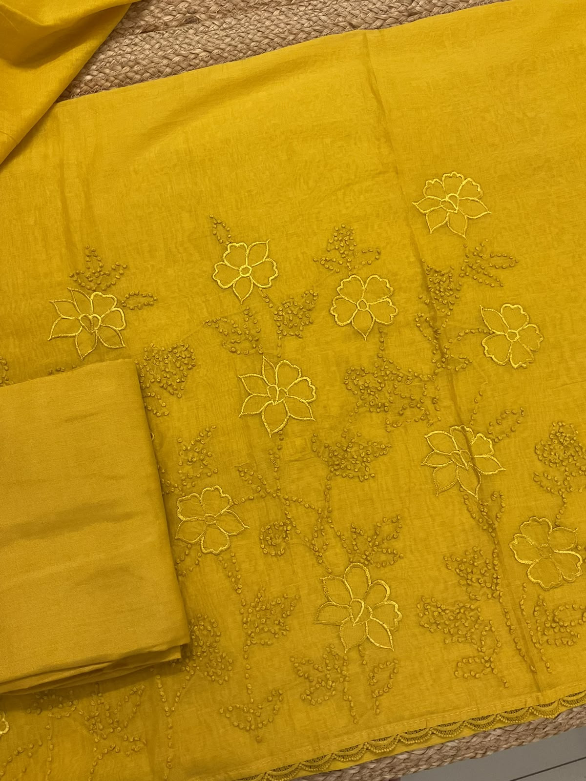 Pure Chanderi Embroidered Suit - Yellow