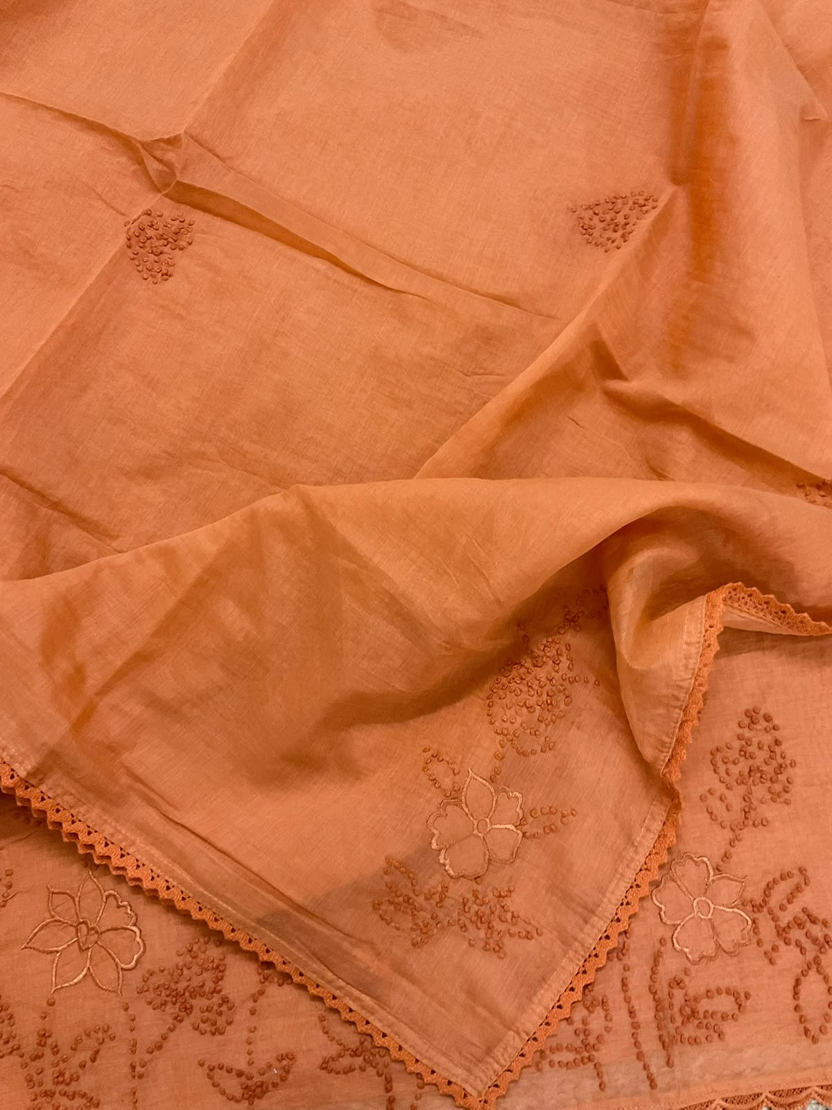 Pure Chanderi Embroidered Suit - Orange