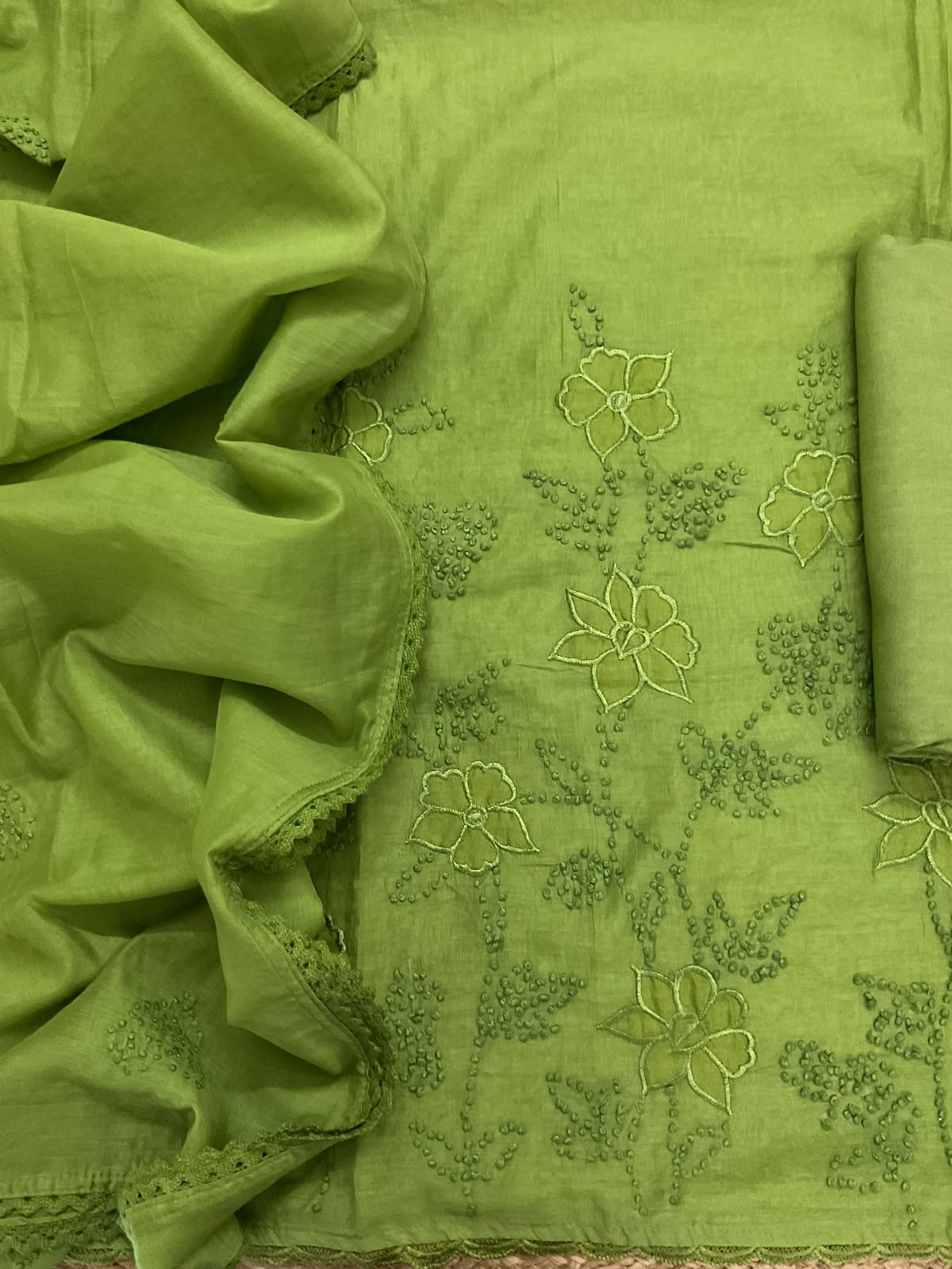 Pure Chanderi Embroidered Suit - Green