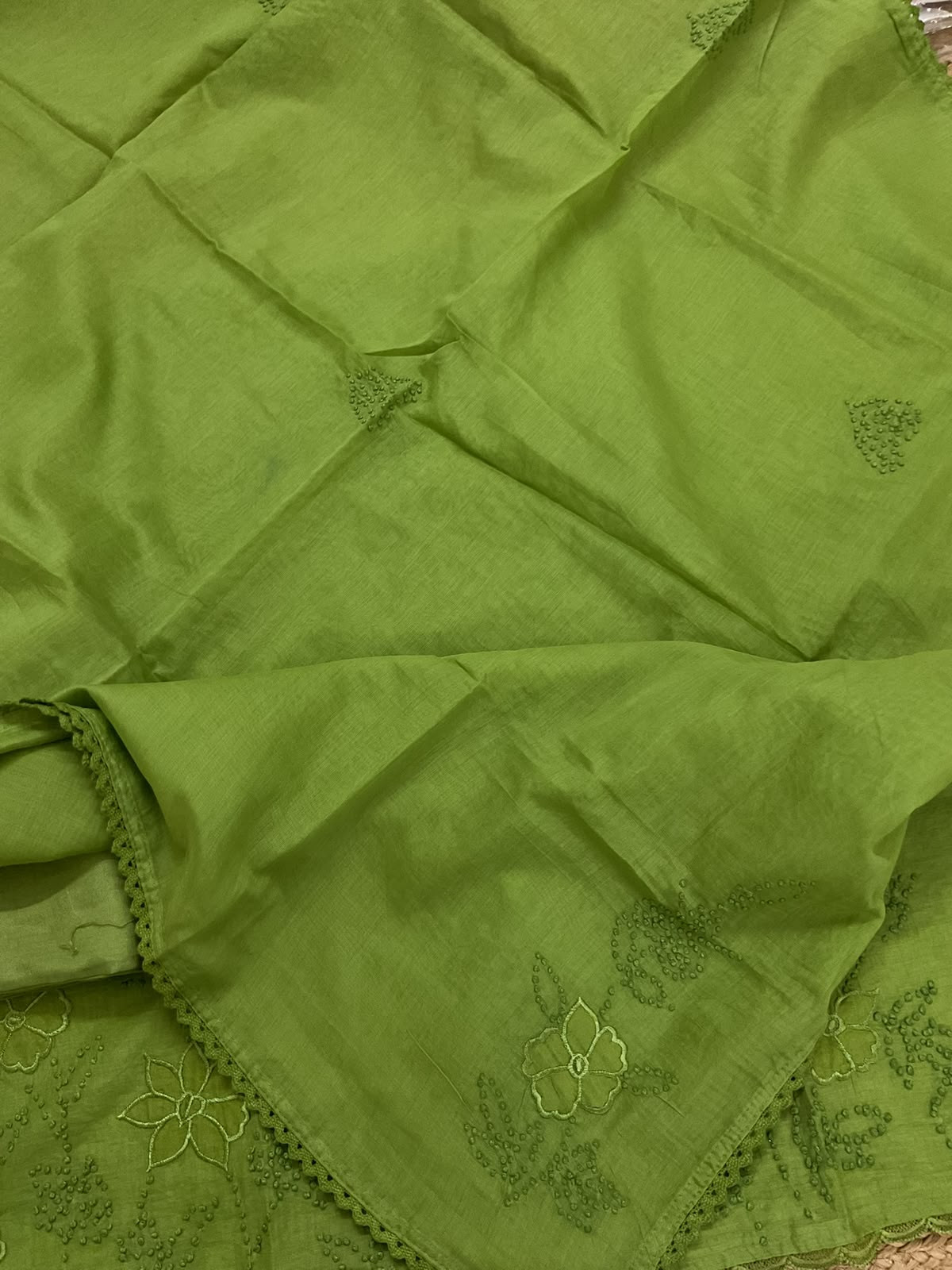 Pure Chanderi Embroidered Suit - Green