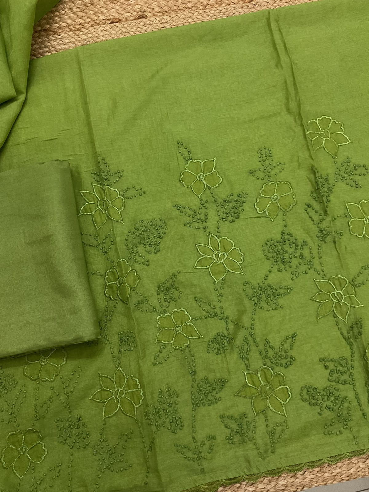 Pure Chanderi Embroidered Suit - Green
