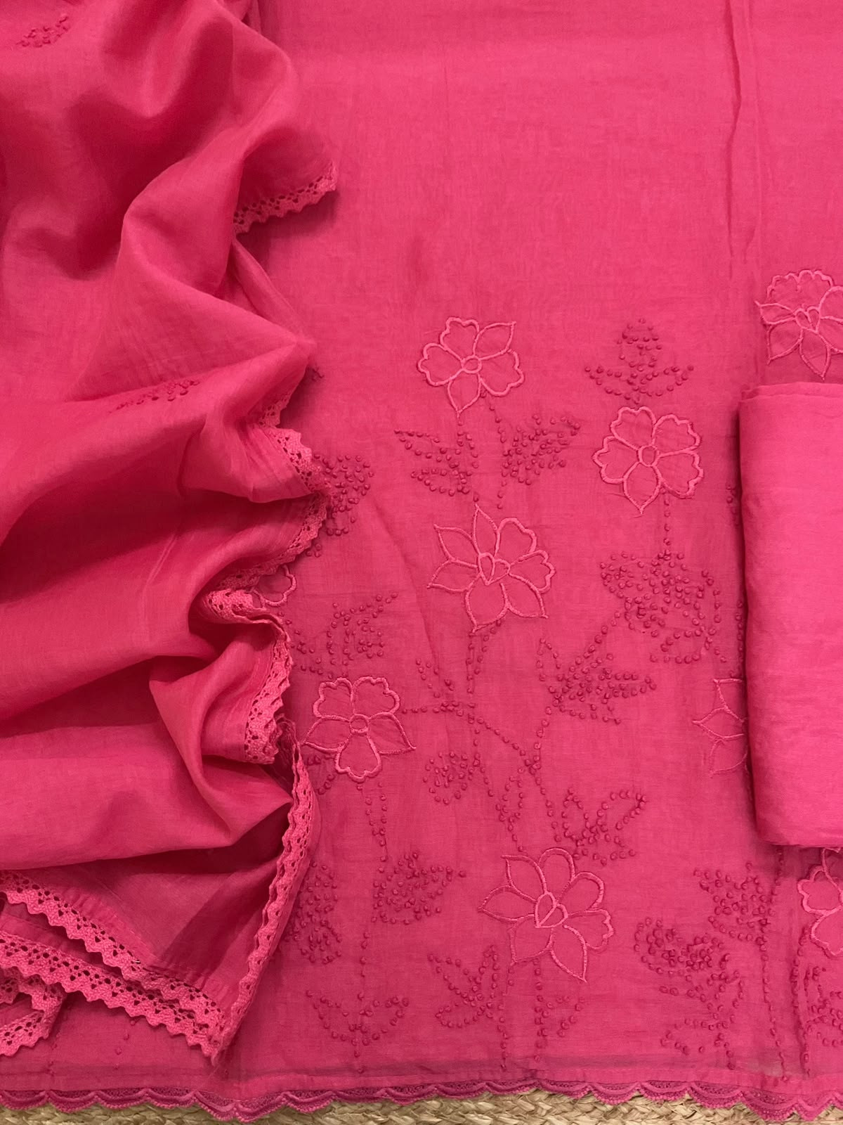 Pure Chanderi Embroidered Suit - Pink