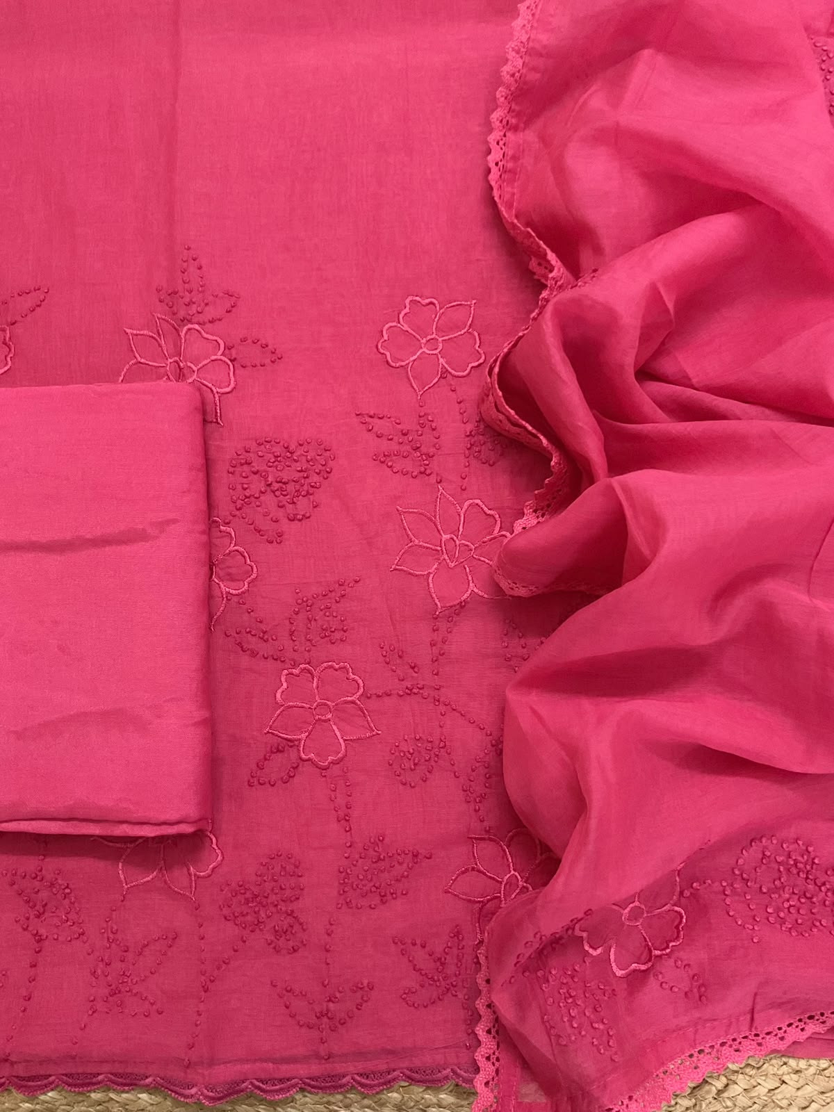 Pure Chanderi Embroidered Suit - Pink