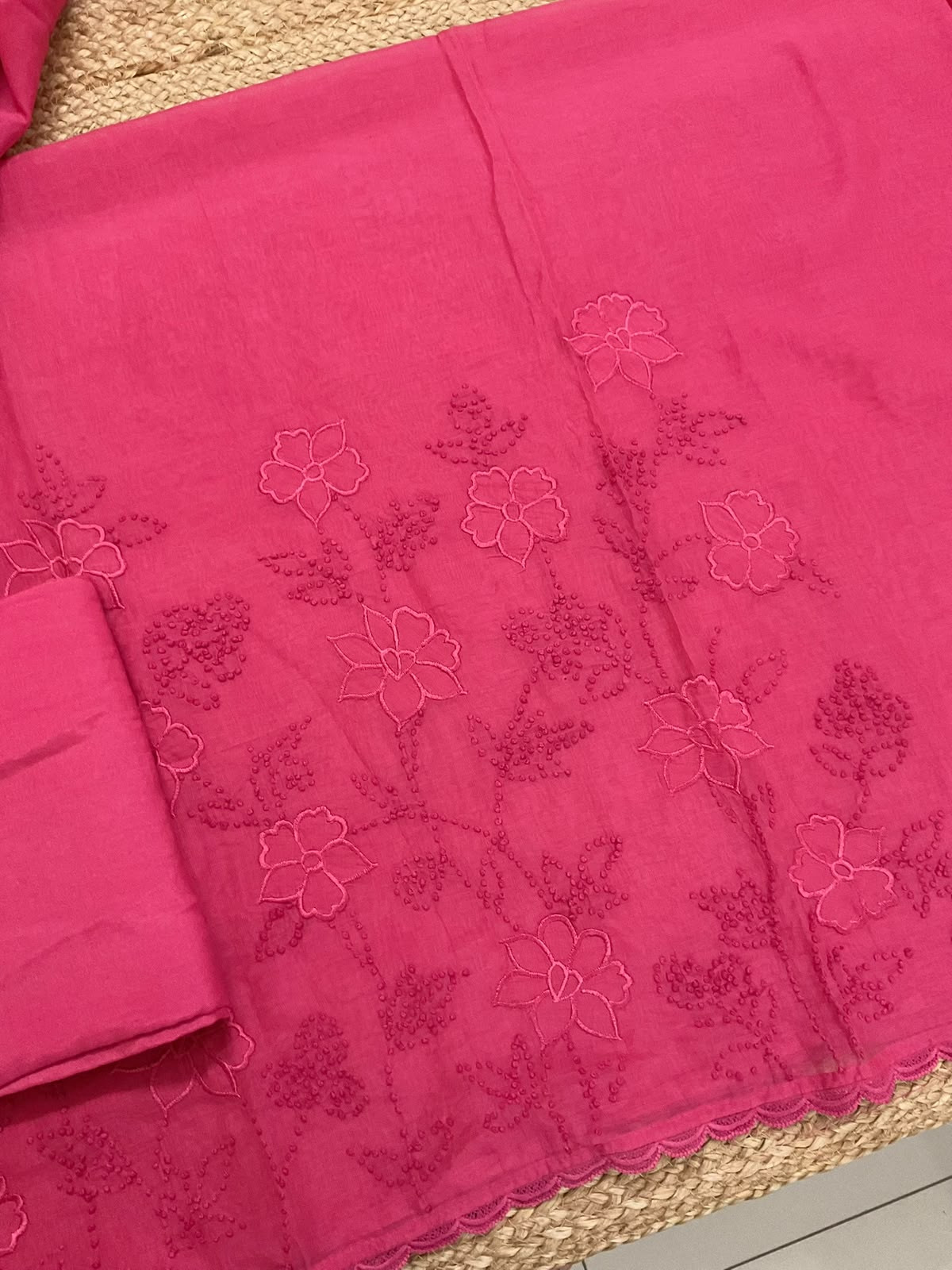 Pure Chanderi Embroidered Suit - Pink