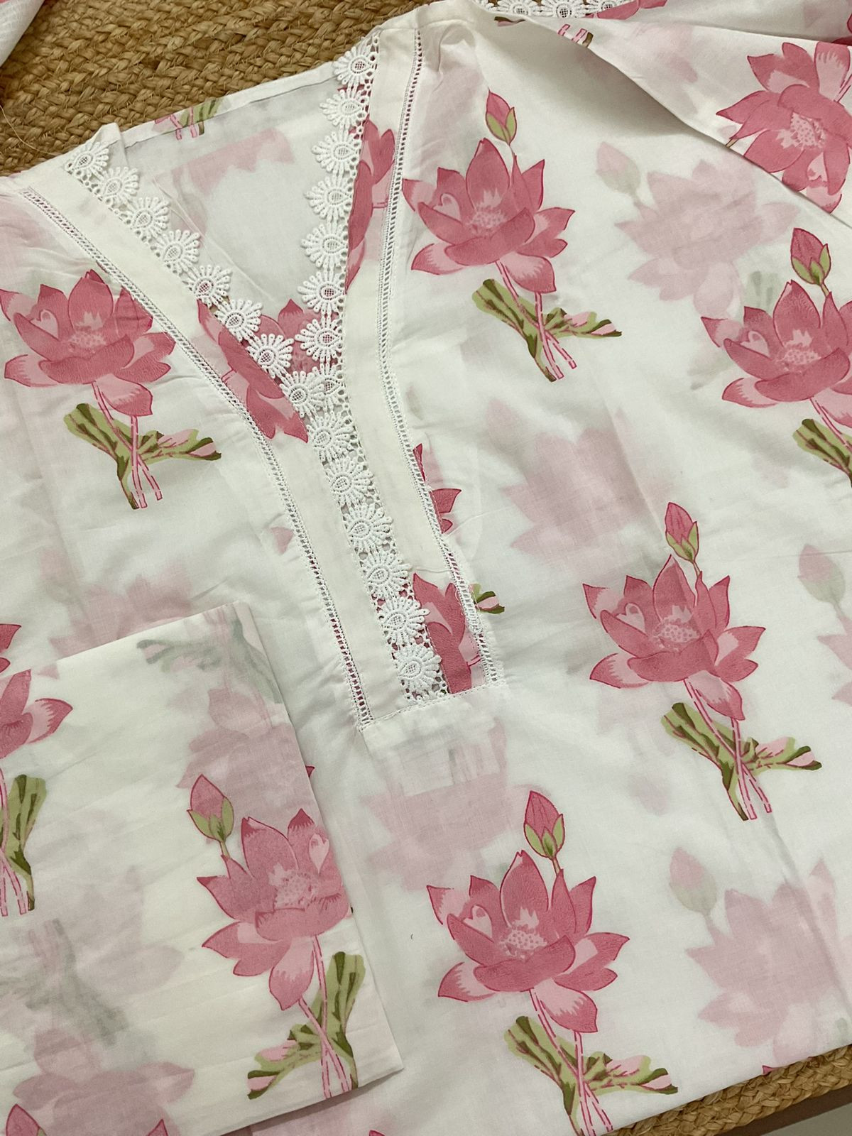 Pure Cotton Printed Embroidered Suit - Off White