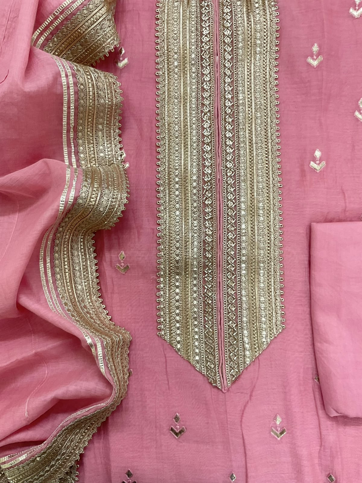Pure Mul Chanderi Embroidered Suit - Pink