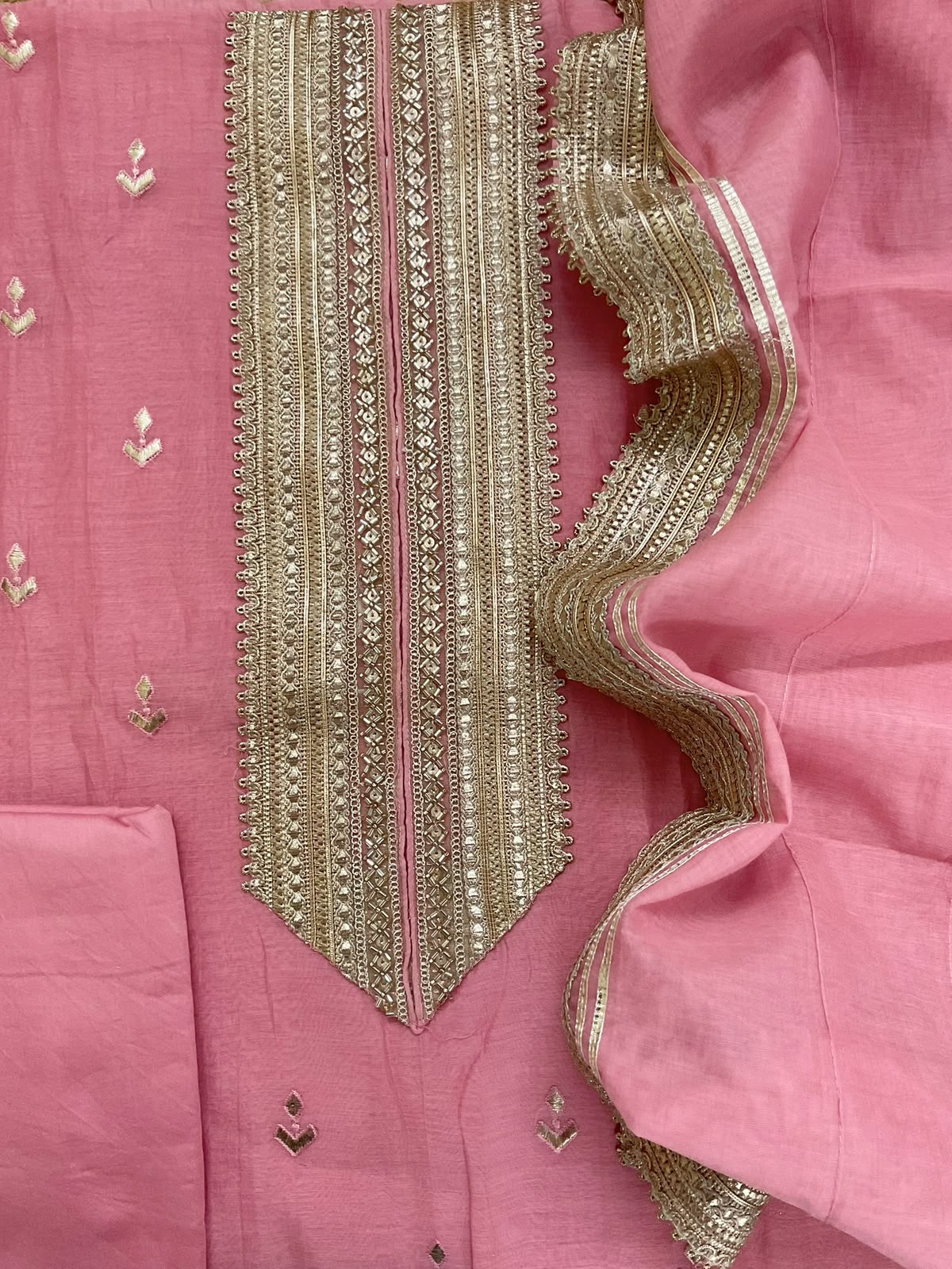 Pure Mul Chanderi Embroidered Suit - Pink