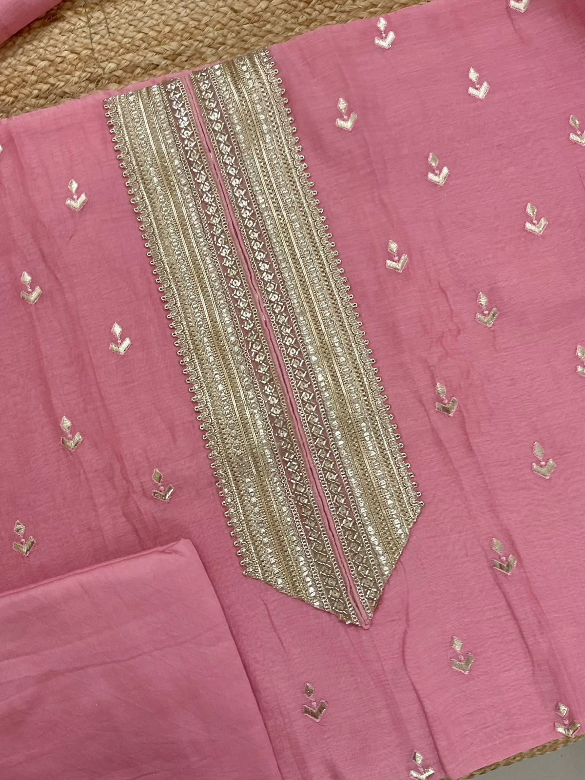 Pure Mul Chanderi Embroidered Suit - Pink