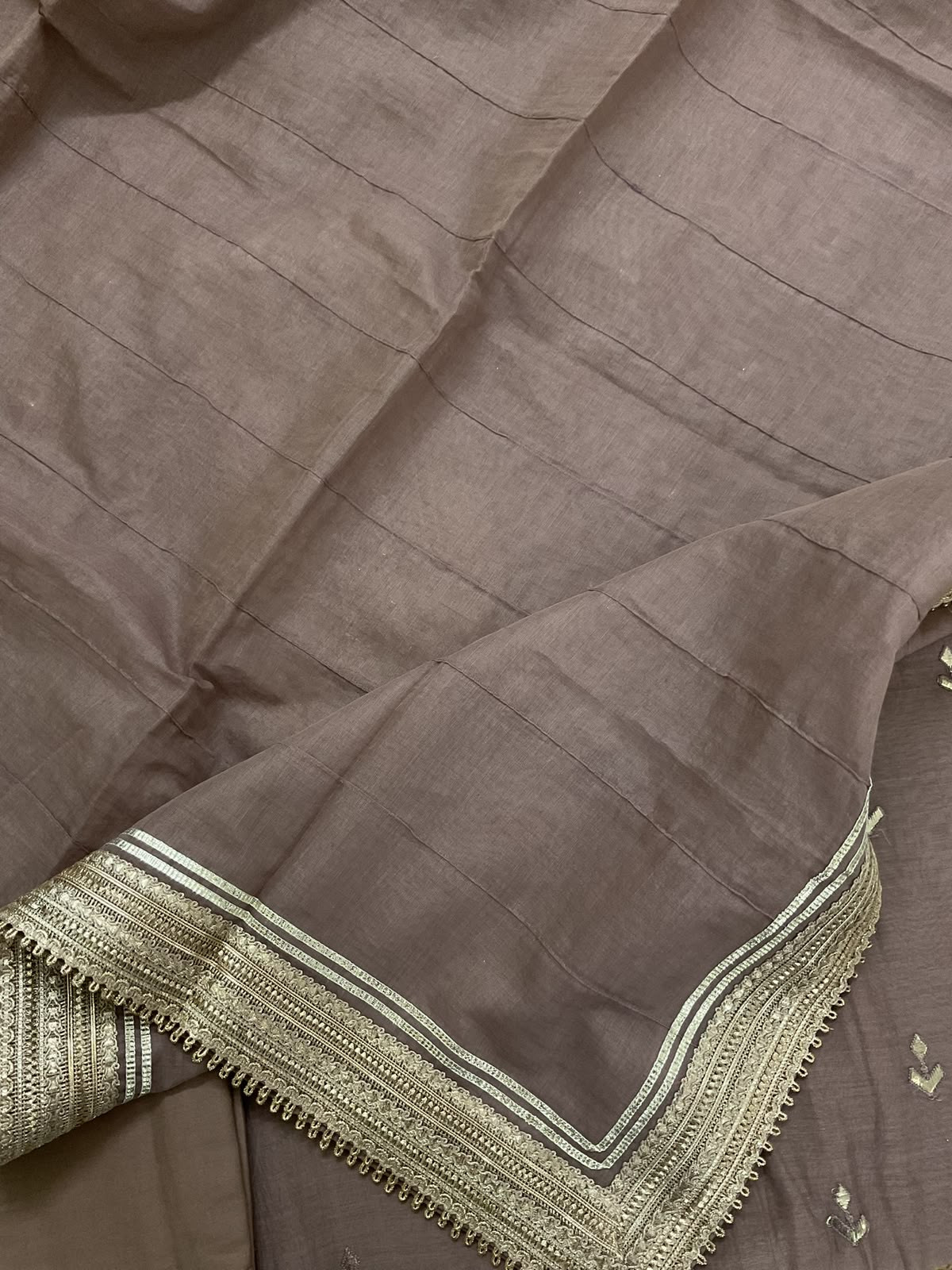 Pure Mul Chanderi Embroidered Suit - Lilac Brown