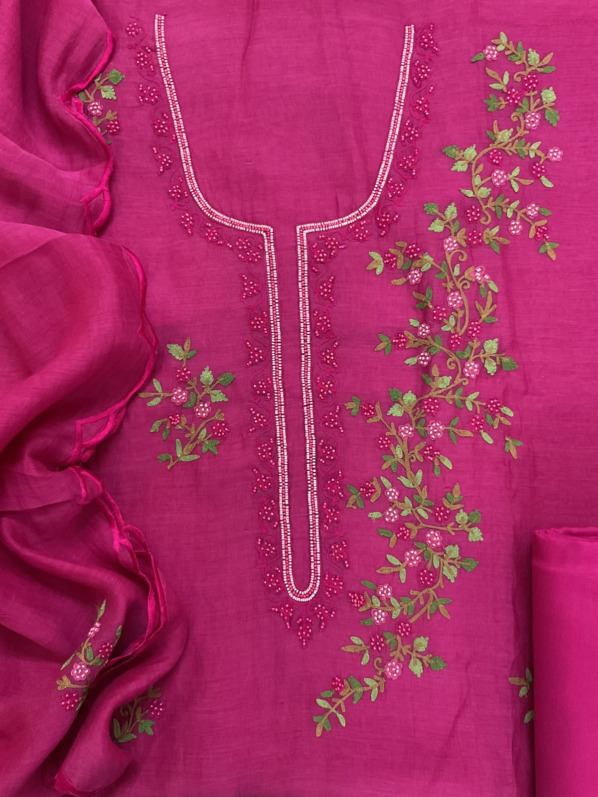 Pure Mul Chanderi Embroidered Suit - Pink